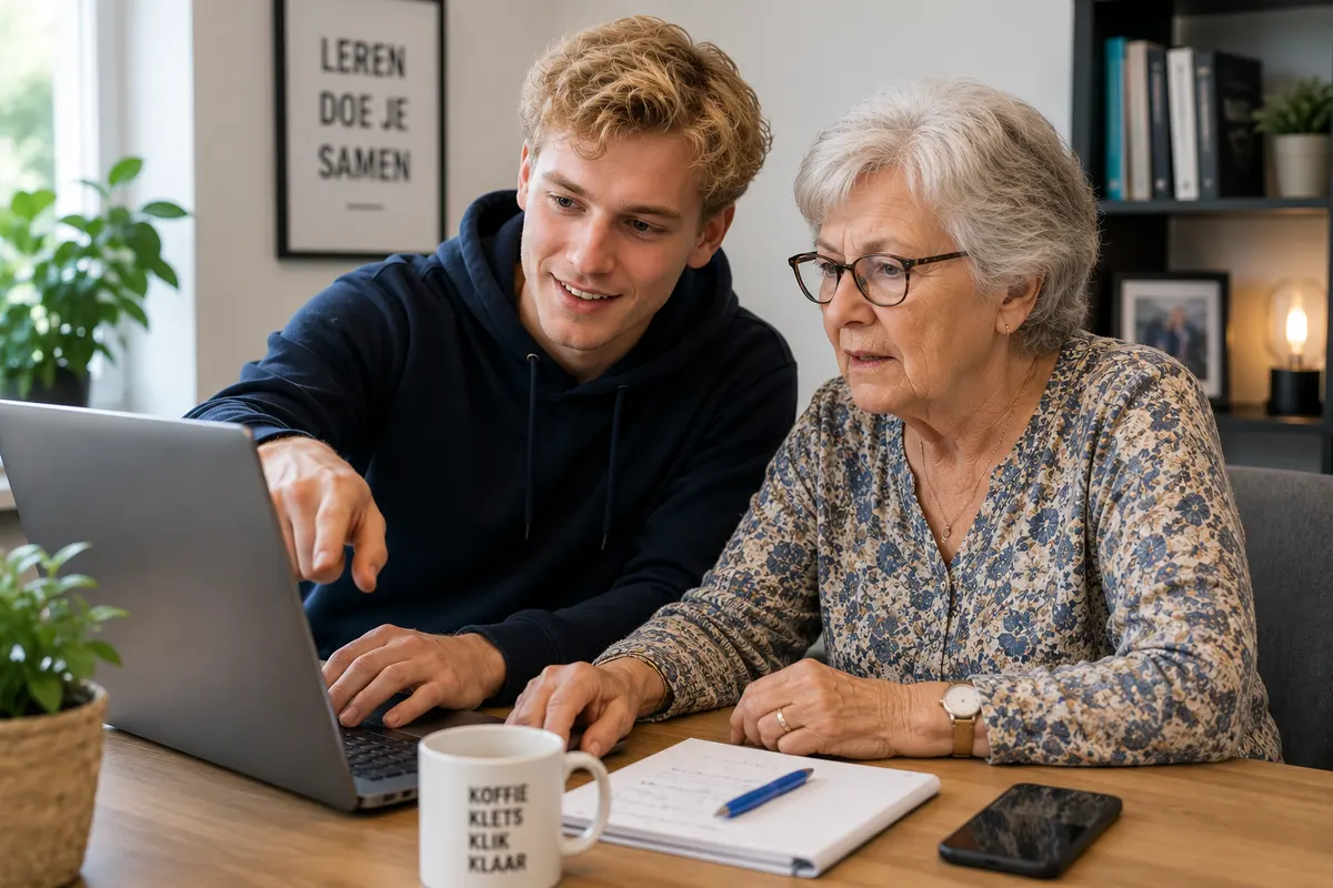 Een medewerker helpt rustig met een laptop
